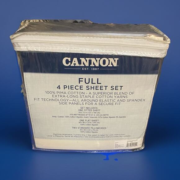 Cannon Full Smoked Pearl Grey 4 Piece Sheet Set 100% Pima Cotton 500 Thread Ct - Picture 2 of 6